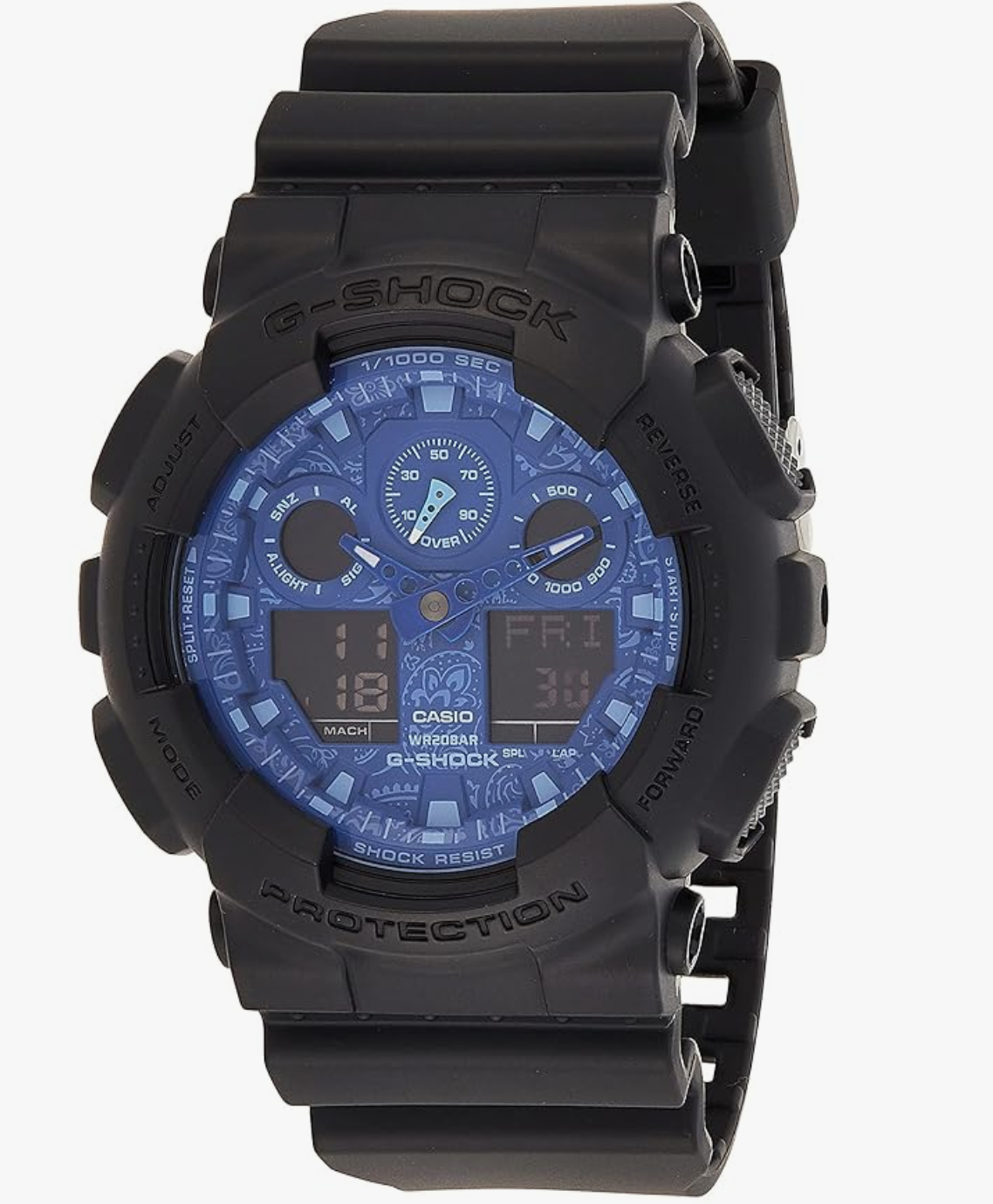 Casio Men Resin G-Shock AnalogDigital Blue Dial Ga-100Bp-1Adr, Band Color-Black