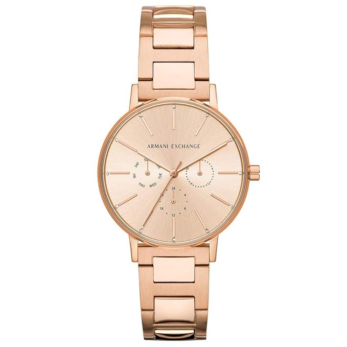 Armani Exchange Womens Lola Champagne Dial Stainless Steel Multi-Function Watch