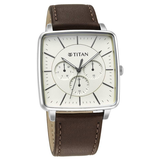 Titan Avant Garde Quartz Multifunction Silver Dial Leather Strap watch for Men