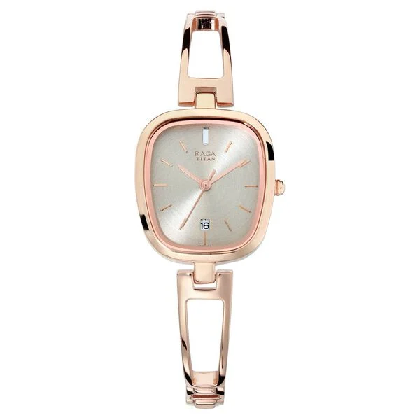 Titan Raga Viva Grey Dial Analog with Date Rose Gold Metal Strap watch for Women