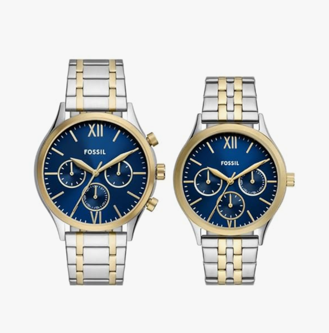 Fenmore Couple Quartz Blue Dial Multi-Function Stainless Steel Watch BQ2900SET