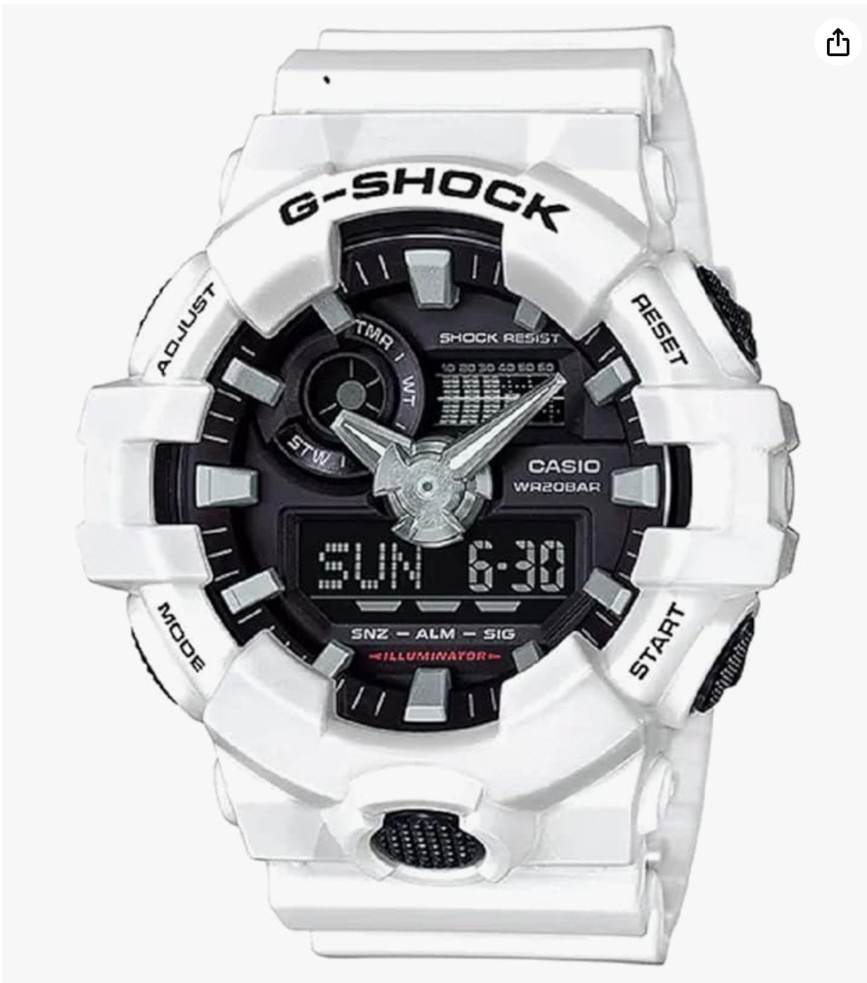 Casio G-Shock GA-700-7ADR Black Analog-Digital Dial White Resin Strap Men's Watch Shock and 200M Water Resistant