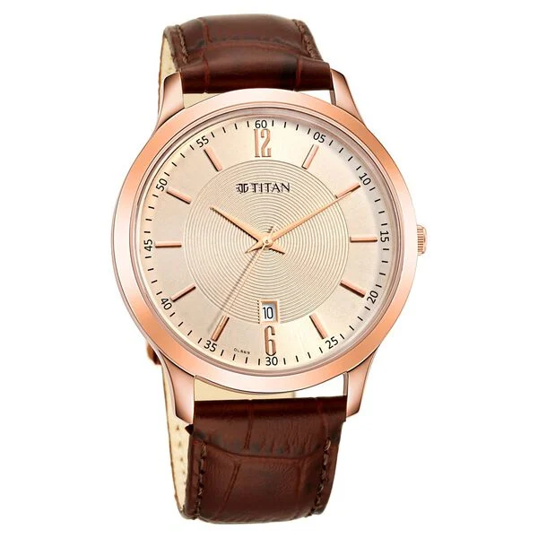 Titan Rose Gold Dial Analog with Date Leather Strap watch for Men