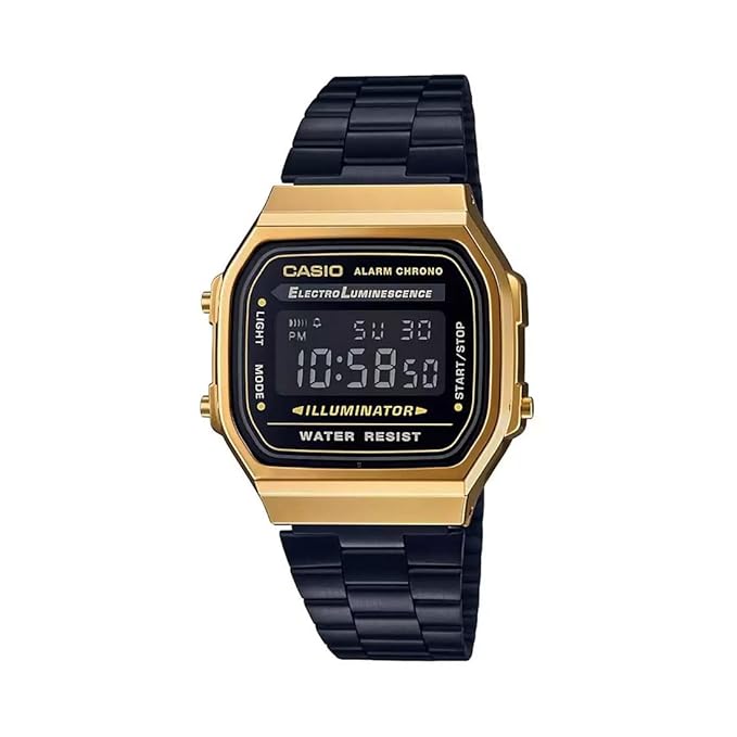 Casio Unisex Vintage Black Digital Dial Black Stainless Steel Band A168WEGB-1BDF