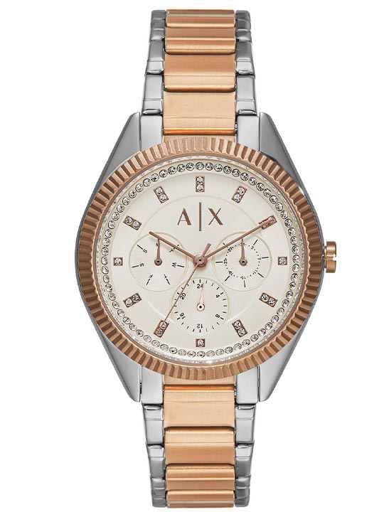 Armani Exchange Quartz 38 mm White Dial Stainless Steel Chronograph Wrist Watch for Women