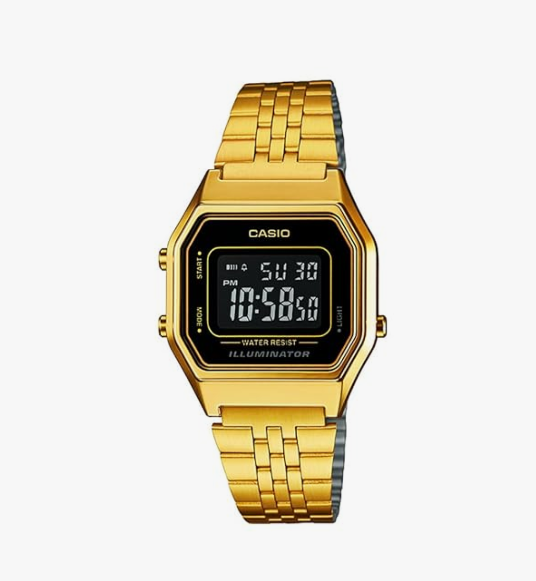 Casio Unisex-Adult Vintage LA680WGA-1BDF Black Digital Dial Gold Stainless Steel Band