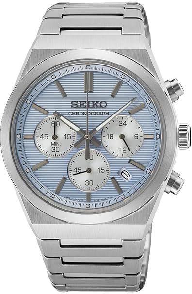 Seiko Essential Time Chronograph (40mm) Sky Blue Dial/Stainless Steel Bracelet