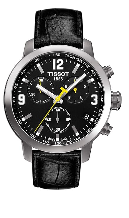 Tissot Men's PRC 200 Chronograph Stainless Steel Watch with Black Leather Band