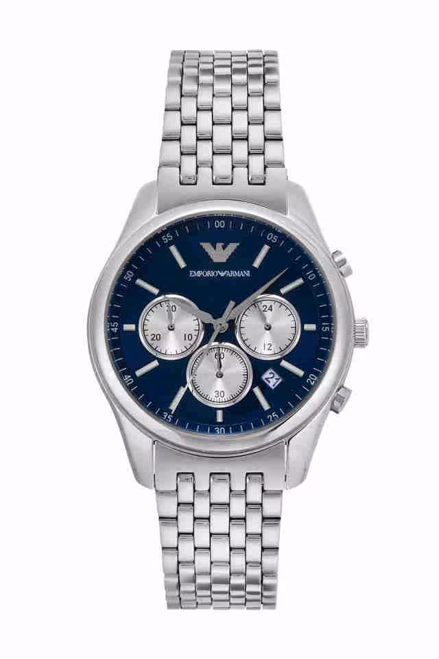 EMPORIO ARMANI Quartz 41 mm Blue Dial Stainless Steel Chronograph Wrist Watch for Men
