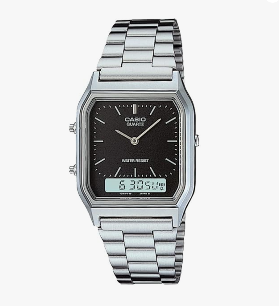 Casio Vintage AQ-230A-1DMQ Analog-Digital Black Dial Unisex Watch Silver Metal Strap