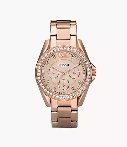 Riley Multifunction Rose Gold-Tone Stainless Steel Watch Fossil