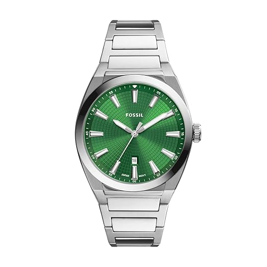 Fossil Everett Analog Green Dial Silver Band Men's Stainless Steel Watch