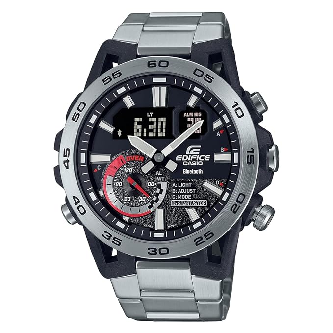 Men EDifice ECB-40D-1ADF Black Ana-Digi Dial Silver Stainless Steel Band ECB-40D-1ADF