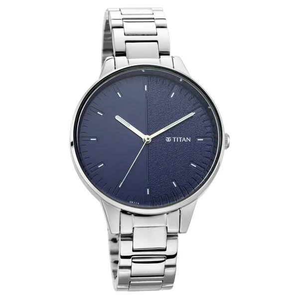 Titan Women's Precision Simplicity Watch: Blue Gradient Dial with Metal Strap
