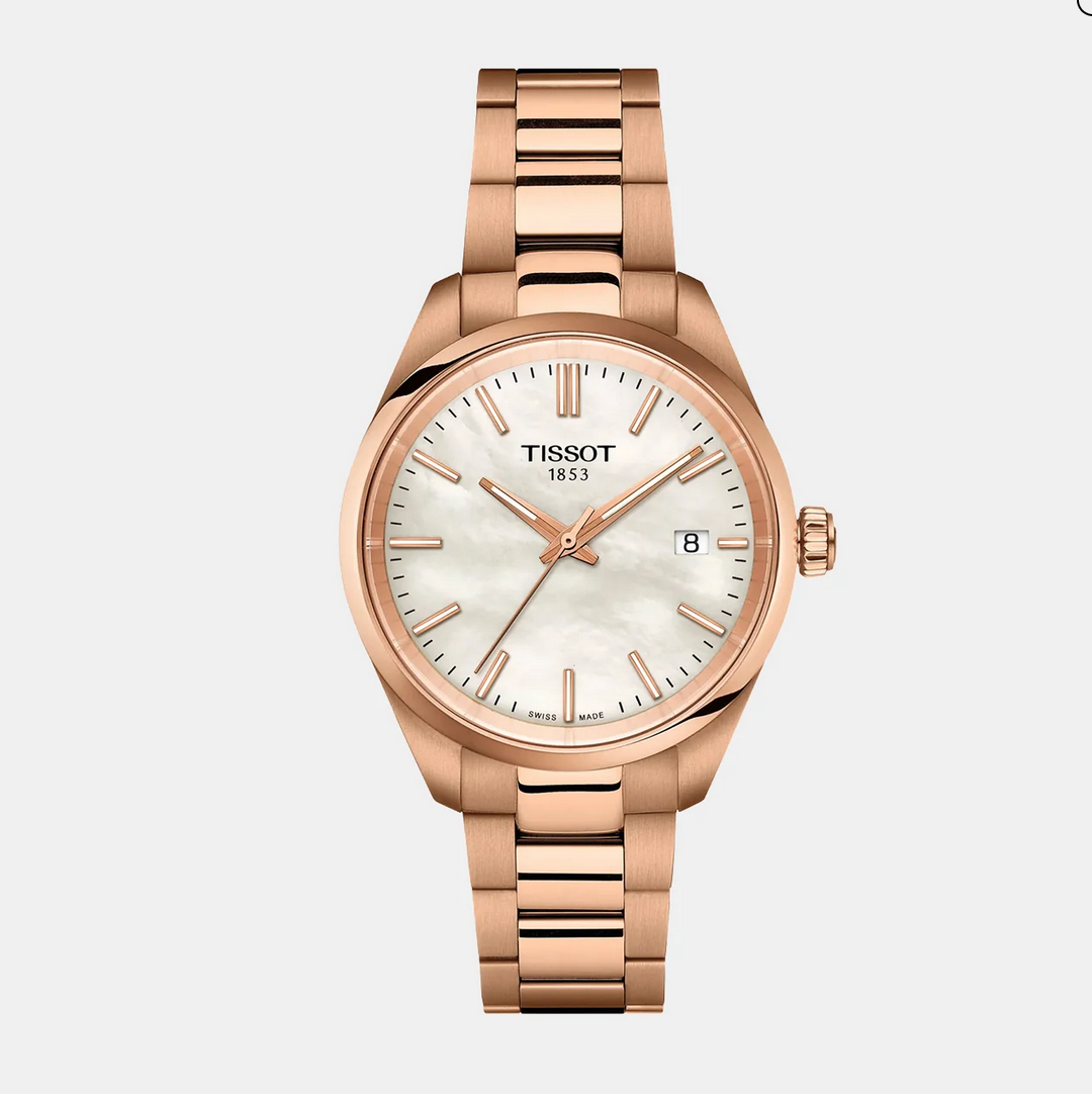 PR 100 Unisex Quartz White Mother Of Pearl Dial Analog Steel Watch T1502103311100