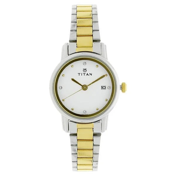 Titan Karishma White Dial Analog with Date Stainless Steel Strap watch for Women