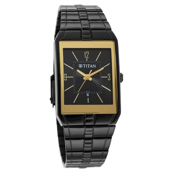 Titan Quartz Analog Black Dial Stainless Steel Strap Watch for Men