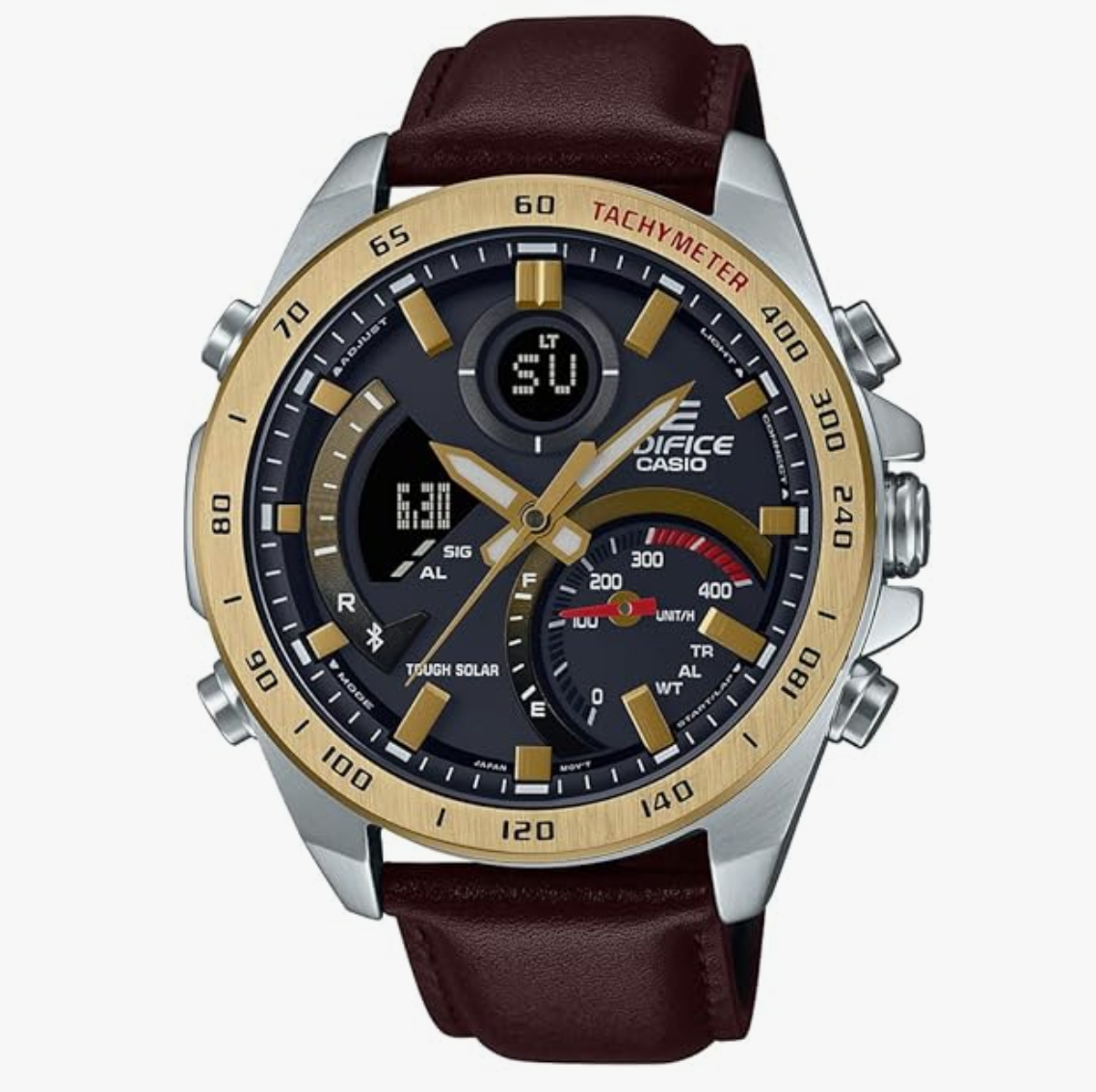 Casio Edifice ECB-900GL-1ADR Gray Analog-Digital Dial Brown Leather Band Men's Watch Smartphone Link Tough Solar