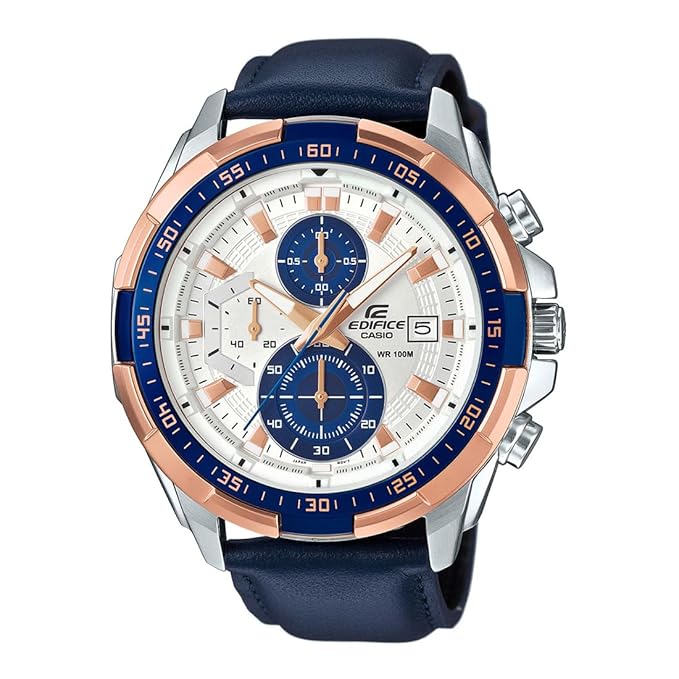 Edifice Men Quartz Blue Dial Chronograph Leather Watch EFR-539L-7CVUDF