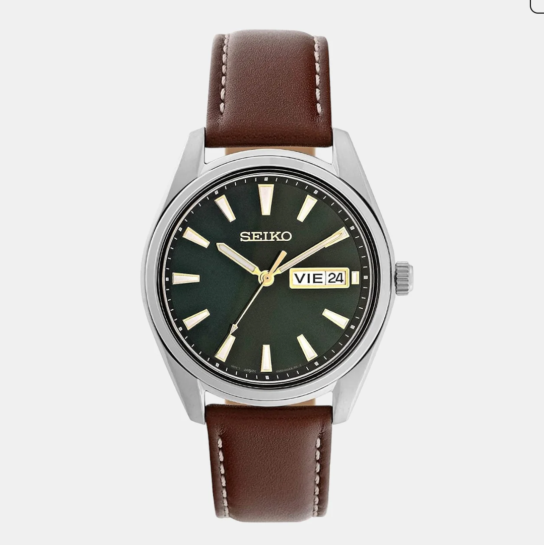 Dress Men Quartz Green Dial Analog Leather Watch SUR449P1
