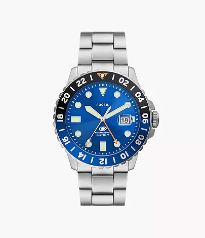 Fossil Blue GMT Stainless Steel Watch
