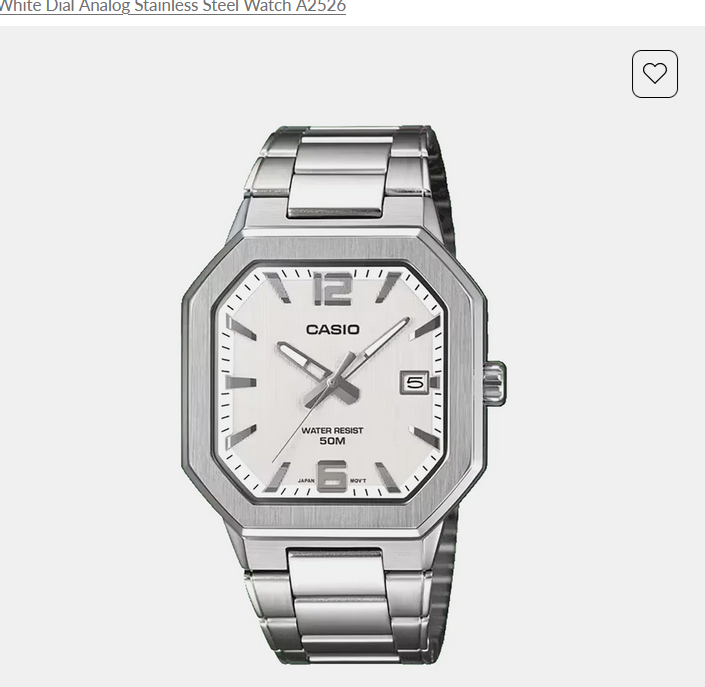 Men Quartz White Dial Analog Stainless Steel Watch A2526