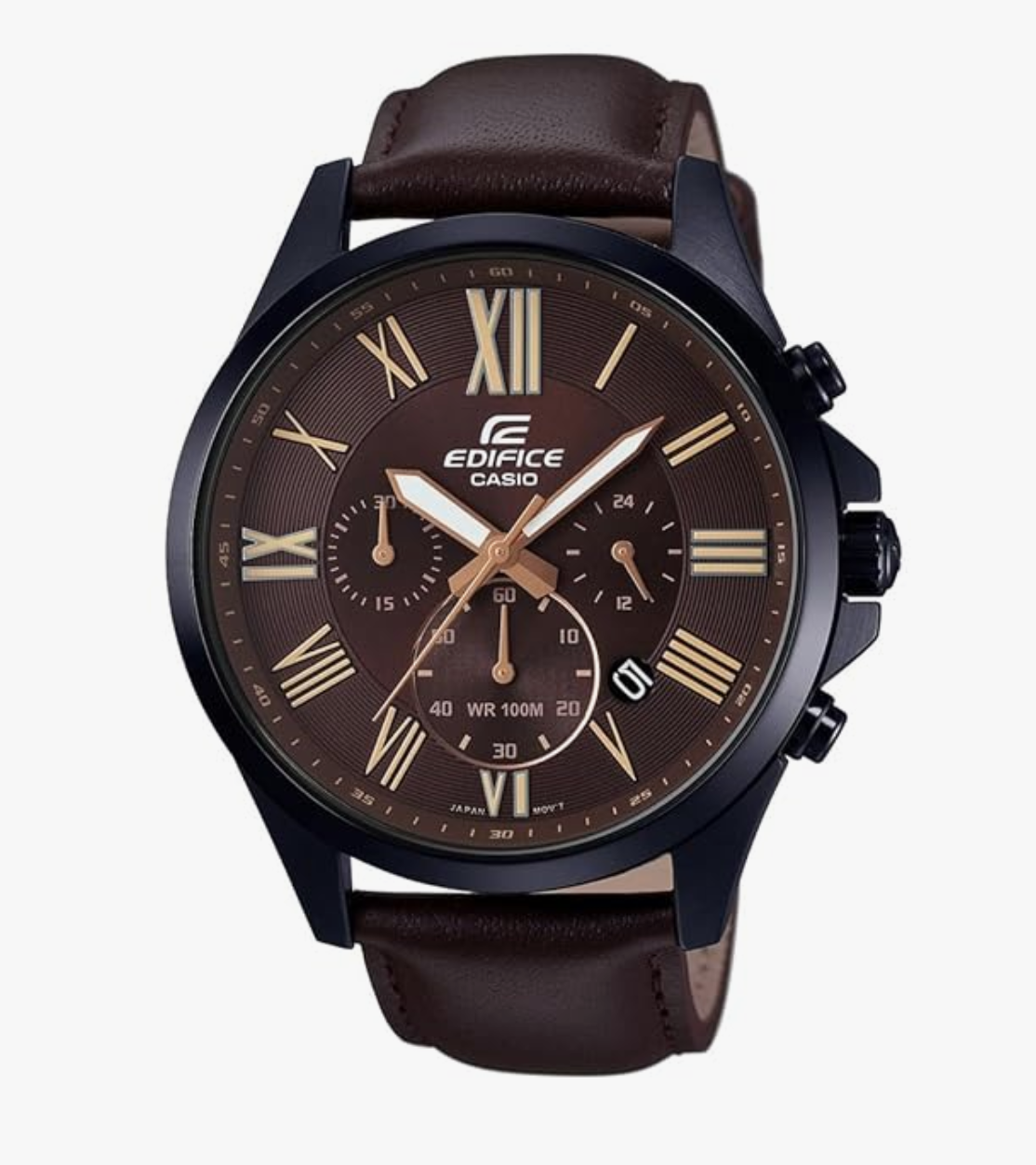 Casio EDifice EFV-500BL-1AVUDF Brown Analog Dial Black Leather Band Men's Watch Chronograph 100M Water Resistant