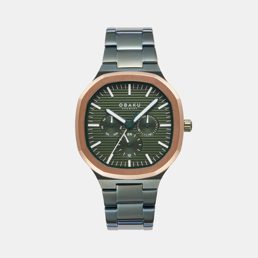 Ild Bottle Men Quartz Green Dial Multi-Function Stainless Steel Watch