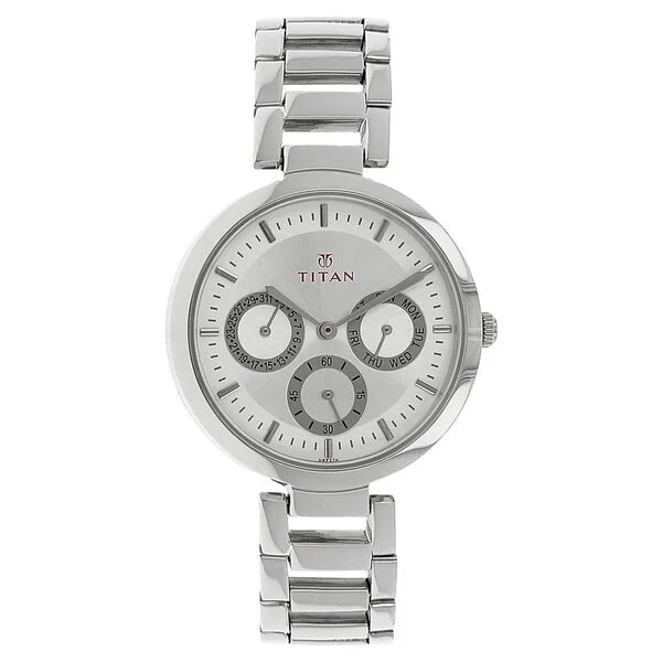 Titan Quartz Analog Silver Dial Stainless Steel Strap Watch for Women