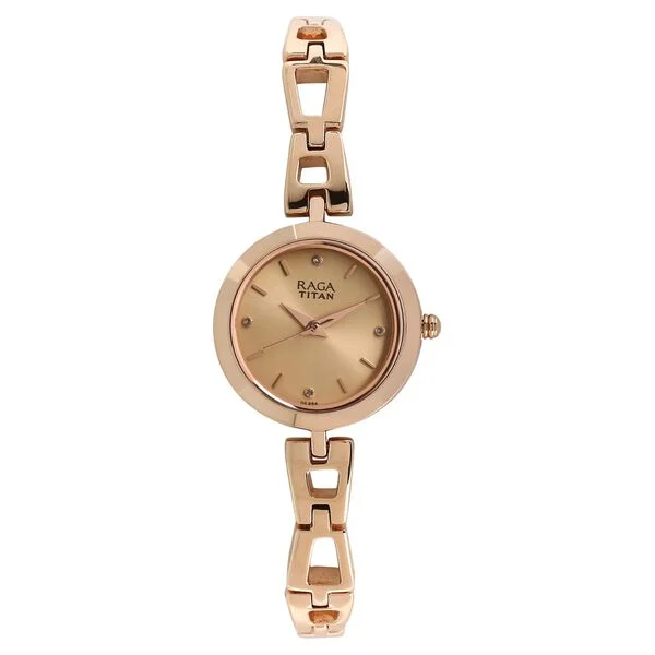 Titan Raga Beige Dial Women Watch With Metal Strap