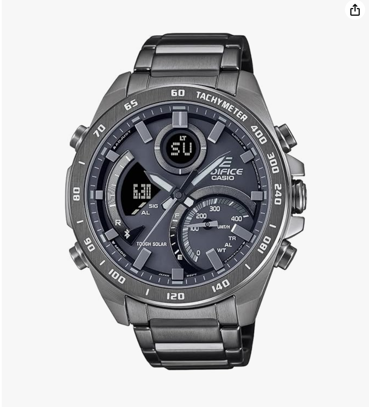 Edifice Gray Dial Gray Ip Stainless Steel Band Analog-Digital Watch - For Men -ECB-900MDC-1ADR