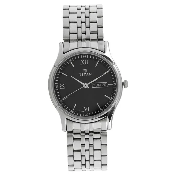 Titan Karishma Black Dial Analog with Day and Date Stainless Steel Strap watch for Men