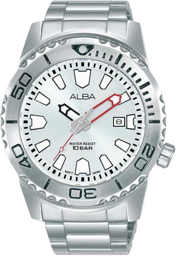 Alba Watch for Men, Quartz Movement, Analog Display, Silver Stainless Steel Strap