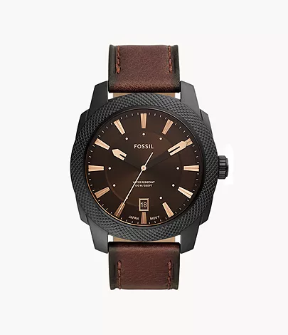 Fossil Machine Three-Hand Date Dark Brown LiteHide™ Leather Watch