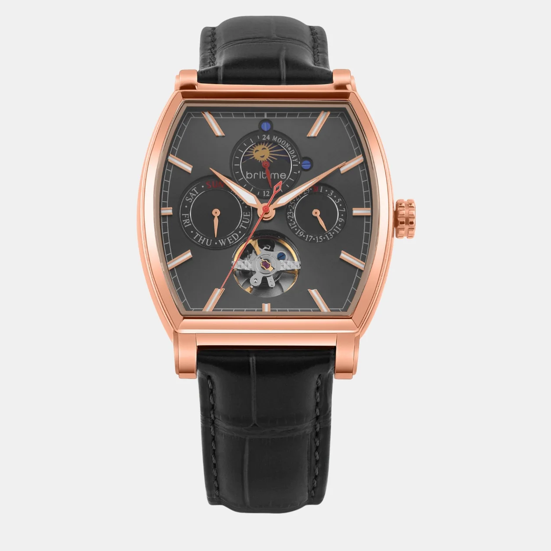 Galaxy Men Automatic Black Dial Multi-Function Leather Watch 985-L30406