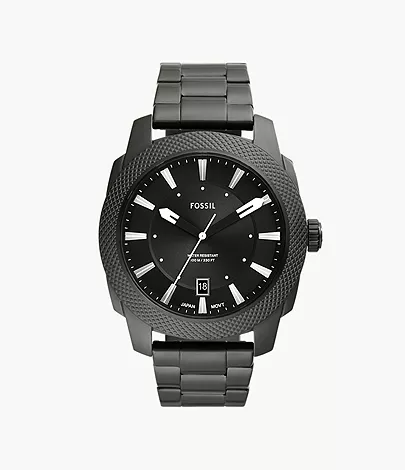 Fossil Machine Three-Hand Date Smoke Stainless Steel Watch