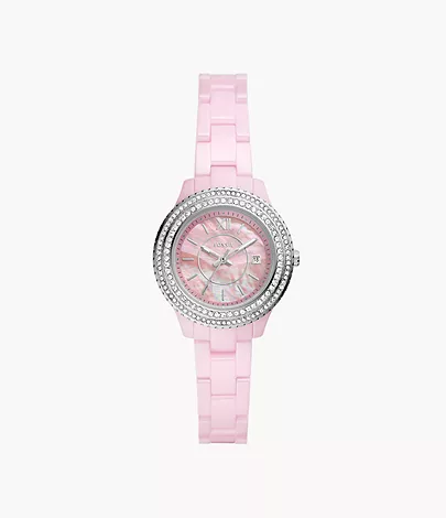 Fossil Stella Three-Hand Date Pink Ceramic Watch