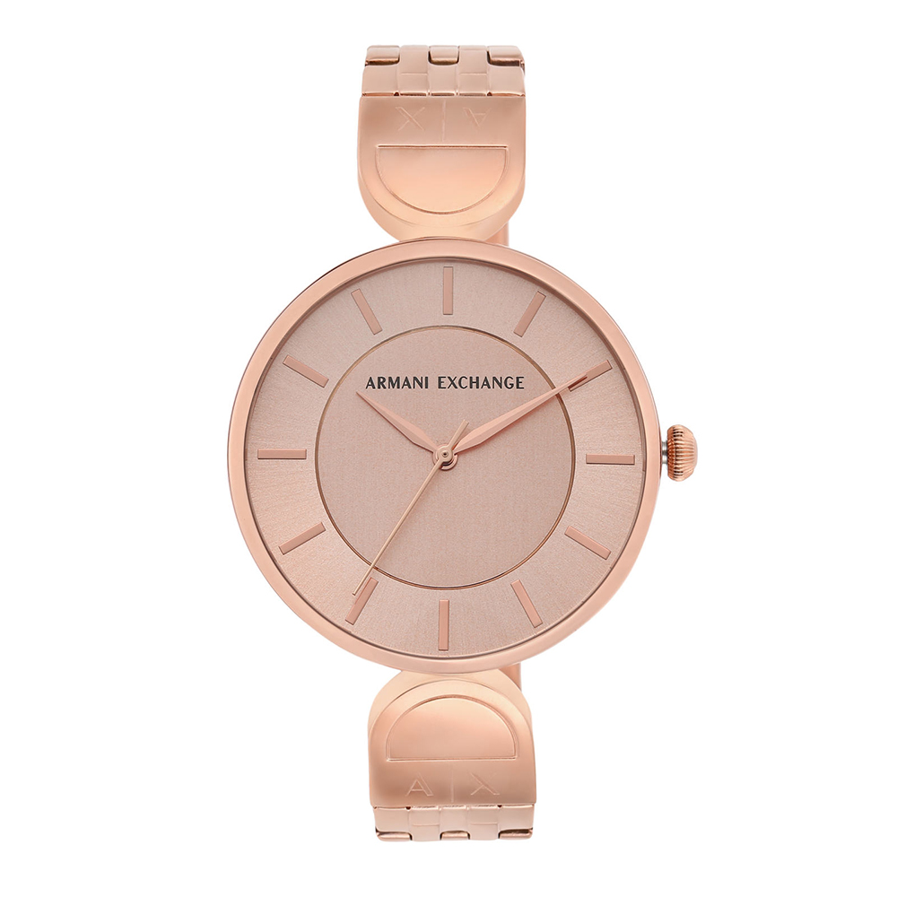 Armani Exchange Womens Rose Gold Dial Stainless Steel Analogue Watch