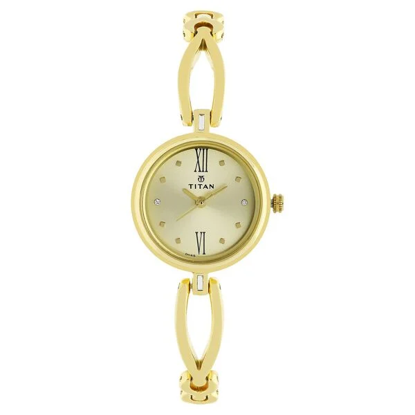 Titan Quartz Analog Champagne Dial Metal Strap Watch for Women