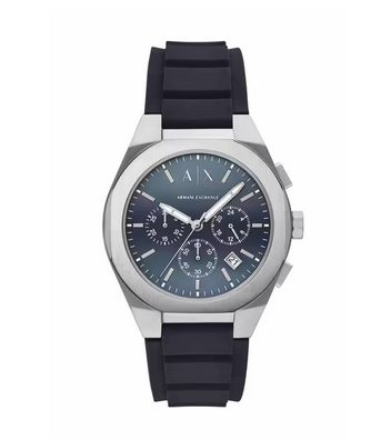 Armani Exchange 42 mm Blue Dial Silicone Chronograph Watch for Men