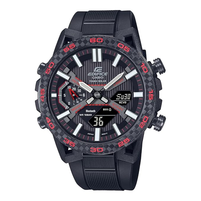 Men EDifice ECB-2000PB-1ADF Black Ana-Digi Dial Black Resin Strap Watch
