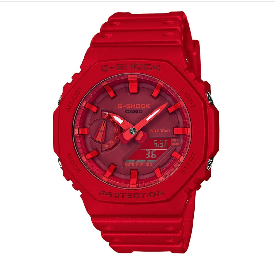 Casio G-Shock GA-2100-4ADR Analog-Digital Red Dial Men Watch Red Resin Strap (G988)