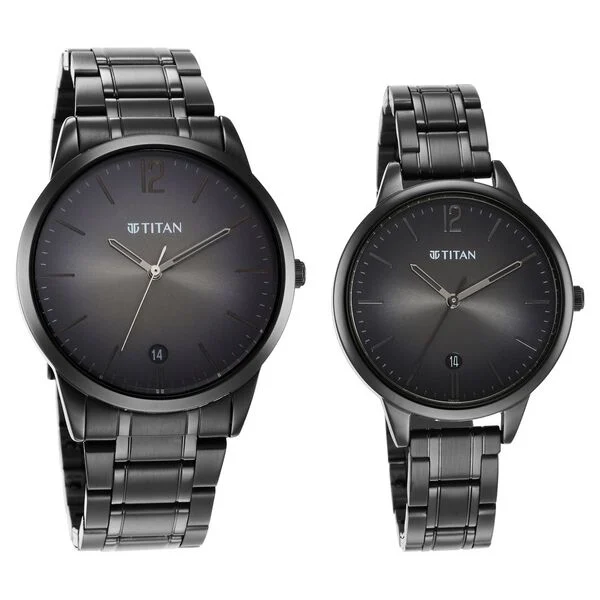 Titan Bandhan Anthracite Dial Analog with Date Stainless Steel Strap Watch for Couple