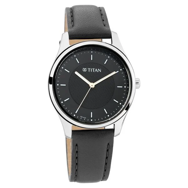 Titan Workwear Black Dial Women Watch With Leather Strap