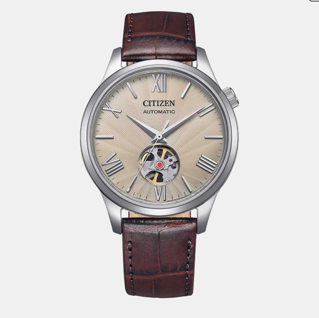 Mechanical Men Automatic White Dial Analog Leather Watch NH9130-17A