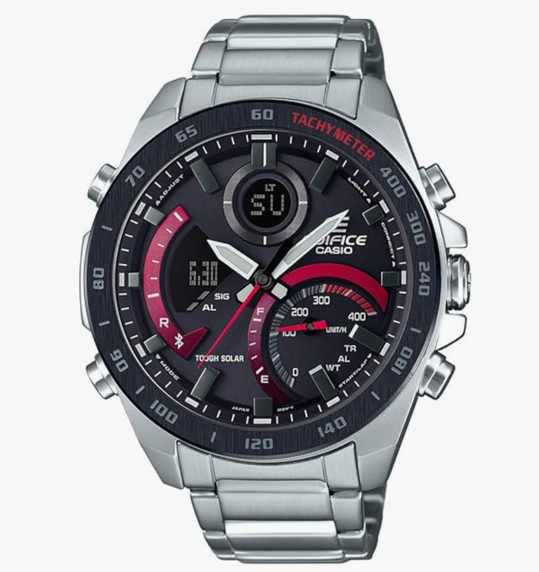 Casio Edifice ECB-900DB-1ADR Black & Red Analog-Digital Dial Silver Stainless Steel Band Men's Watch Smartphone Link World Time
