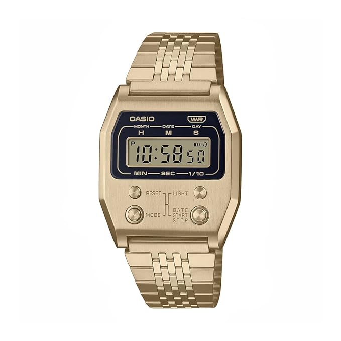 Casio Unisex Vintage A1100G-5DF Gold Digital Dial Gold Stainless Steel Band