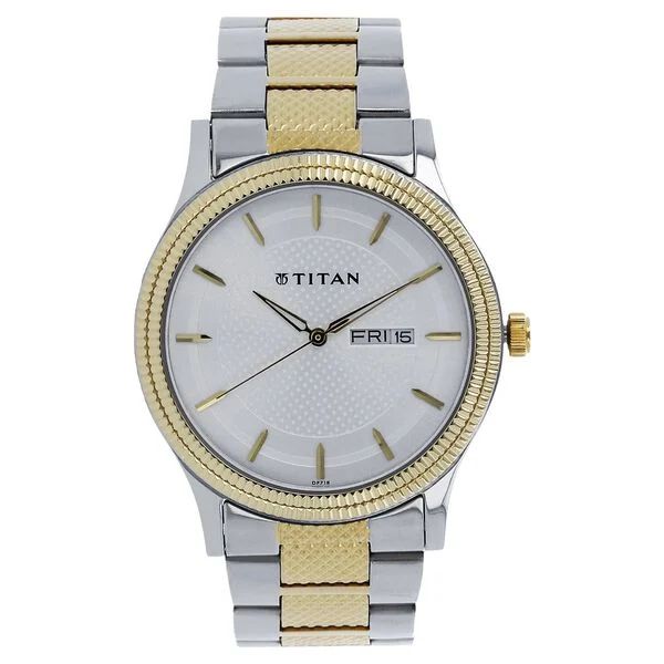 Titan Quartz Analog with Day and Date Silver Dial Stainless Steel Strap Watch for Men