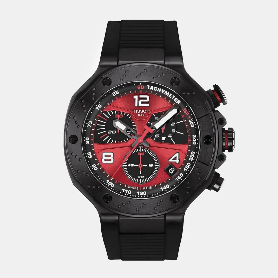 Sport Men Quartz Red Dial Chronograph Silicone Watch T1414173742200