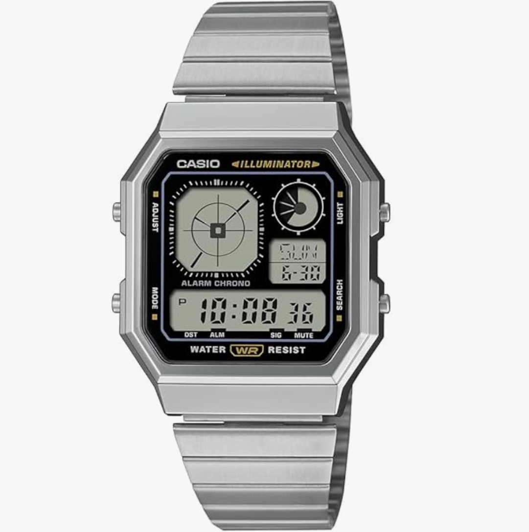 Vintage Unisex Quartz Black Dial Digital Stainless Steel Watch D388